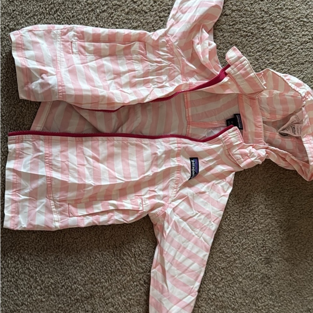 Patagonia Kids Raincoat in Pink and White Stripes
